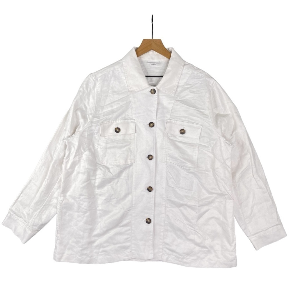 J Jill Jacket Womens XL Utility Field Camp Chore Linen Rayon Button Front Pocket